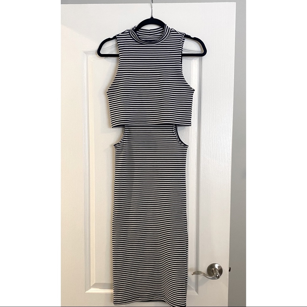 Top Shop Navy Striped Cut Out Body Con Dress
